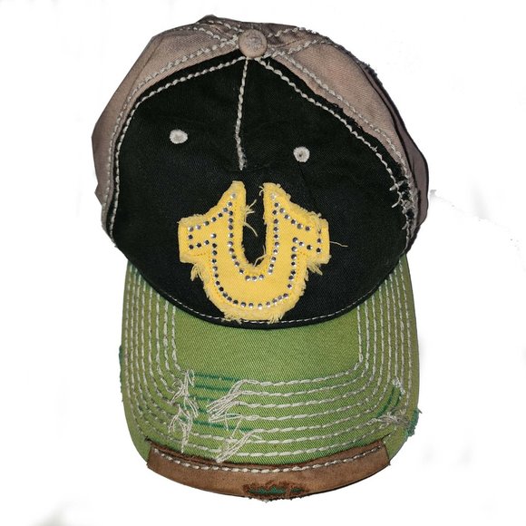 True Religion Rare Vintage Distressed Horseshoe Embellished Strap Back Hat main image 4